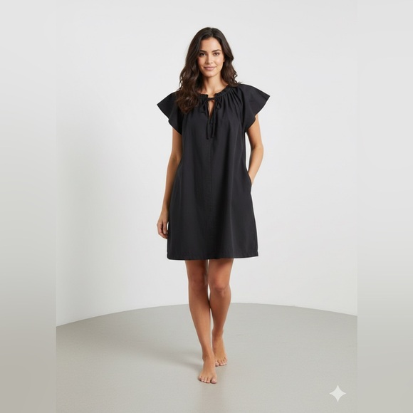GAP Dresses & Skirts - GAP Black Flutter Sleeve Mini Dress | Boho Shift LBD Ruffle Tie | Small Petite S